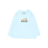 Moschino Kids Maglia Celeste a Maniche Lunghe con Stampa Teddy Bear e Logo per Neonati