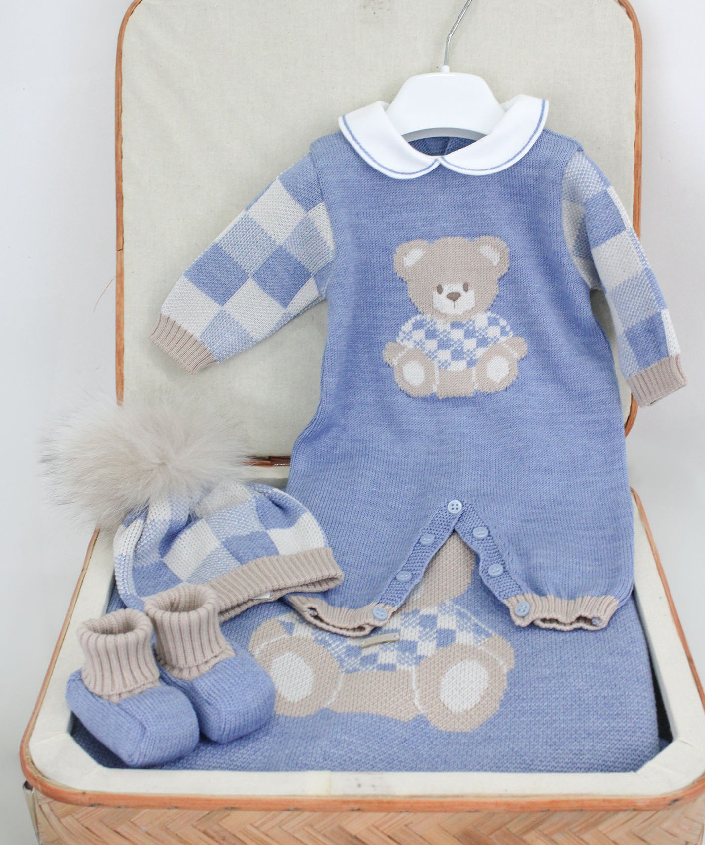 Marlù Corredino Celeste con Ricamo Bear per Neonati