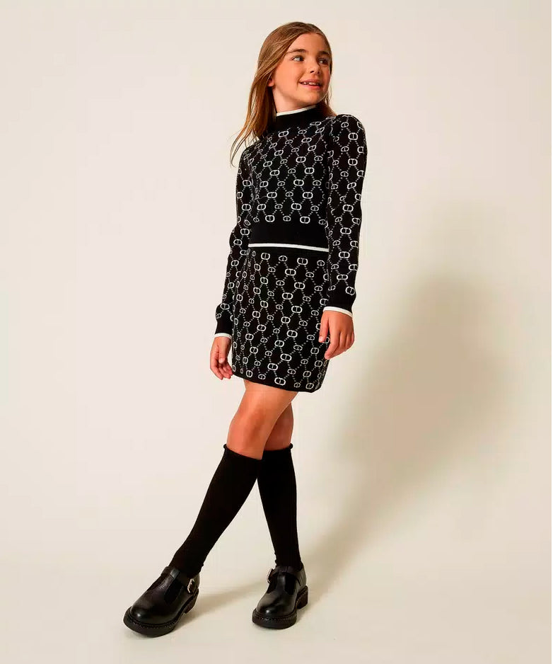 Twinset Kids Maglia e Gonna Jacquard con Oval T per Bambine