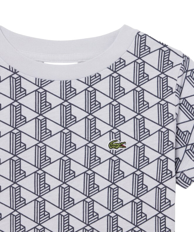 Lacoste Kids T-Shirt Grigio con Stampa All-Over per Bambini