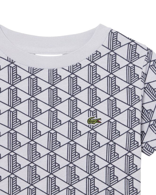 Lacoste Kids T-Shirt Grigio con Stampa All-Over per Bambini