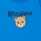 Moschino Kids Felpa Azzurra a Maniche Lunghe con Stampa Teddy Bear e Logo per Neonati