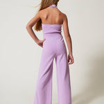 Twinset Kids Tuta in Maglia Viola con Logo Jacquard per Bambine (retro indossato)