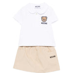 Moschino Kids Polo+Gonna Bianco/Beige con Logo Teddy Bear per Neonate