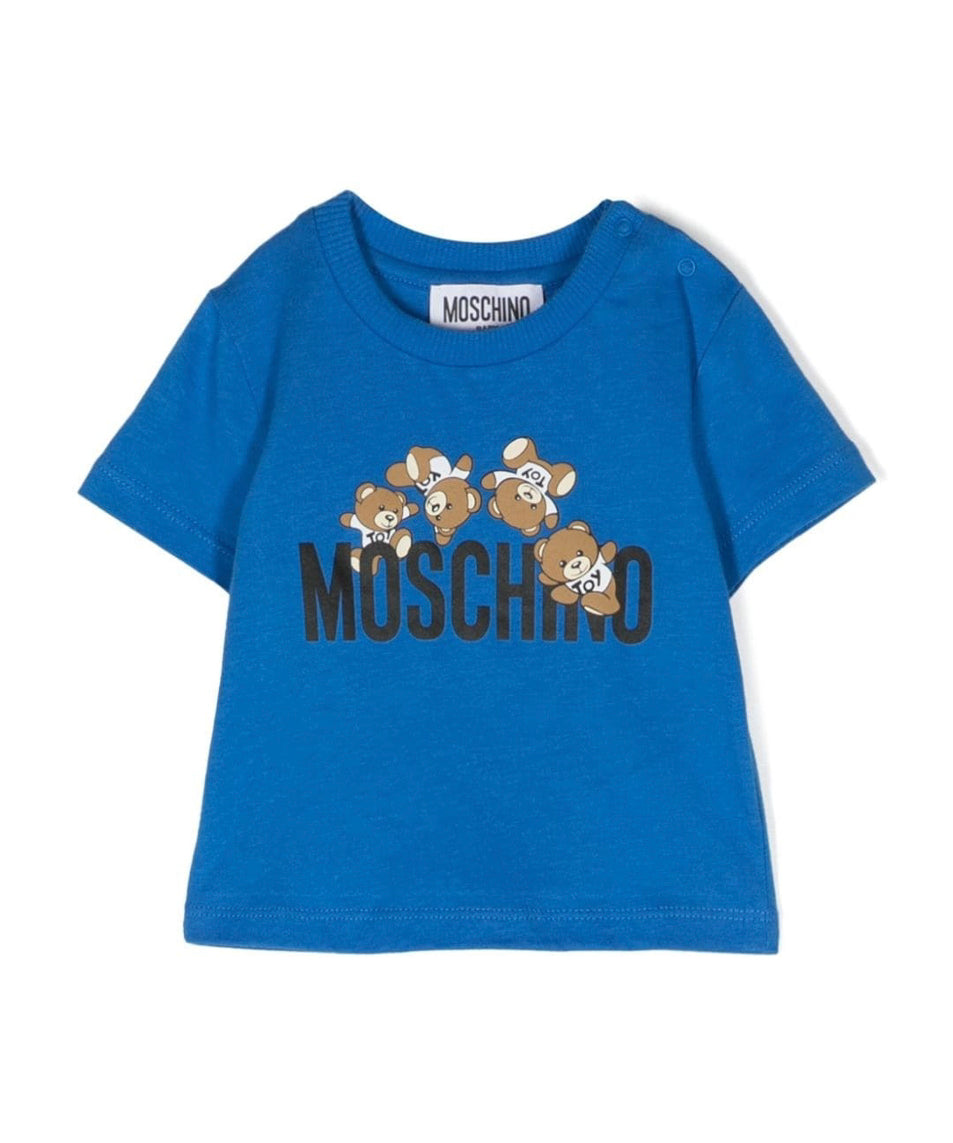 Moschino Kids T-Shirt Neonato Blu con Logo
