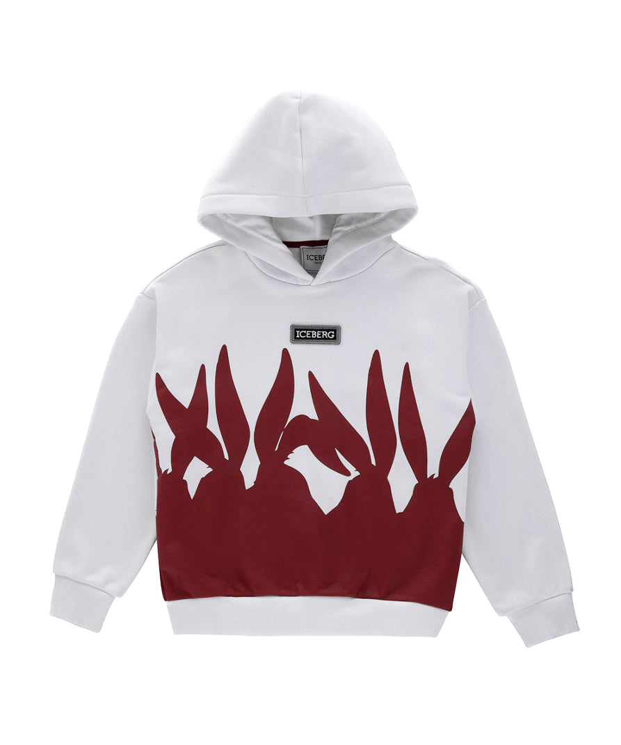 Iceberg Kids Felpa con Cappuccio Bianca con Stampa per Bambini