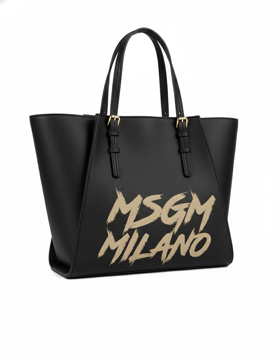 Msgm Kids Borsa Nera con Maxi Logo a Contrasto per Bambine