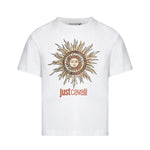 Just Cavalli Kids T-Shirt Bianco con Stampa e Strass per Bambine
