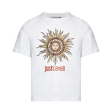 Just Cavalli Kids T-Shirt Bianco con Stampa e Strass per Bambine