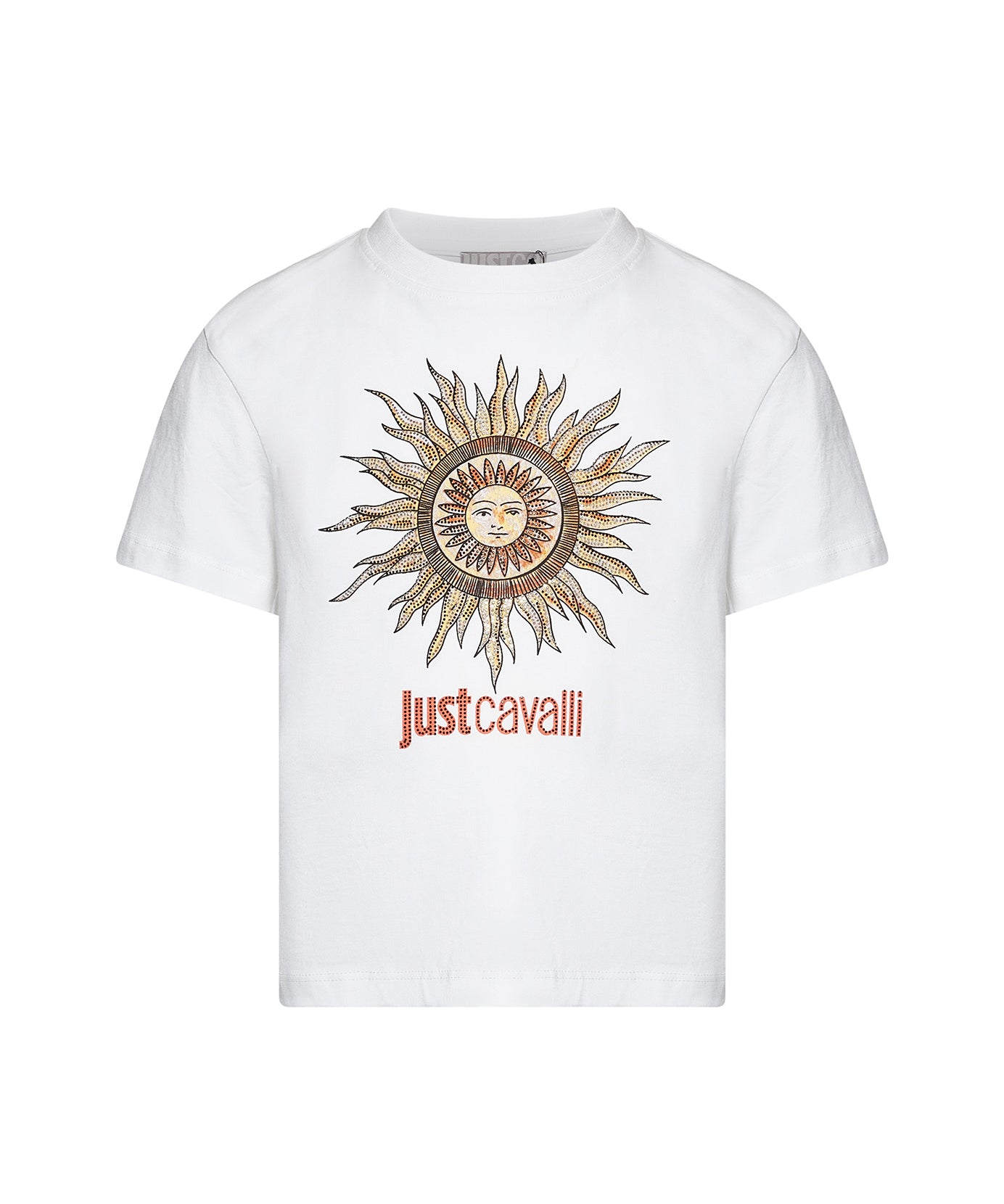 Just Cavalli Kids T-Shirt Bianco con Stampa e Strass per Bambine