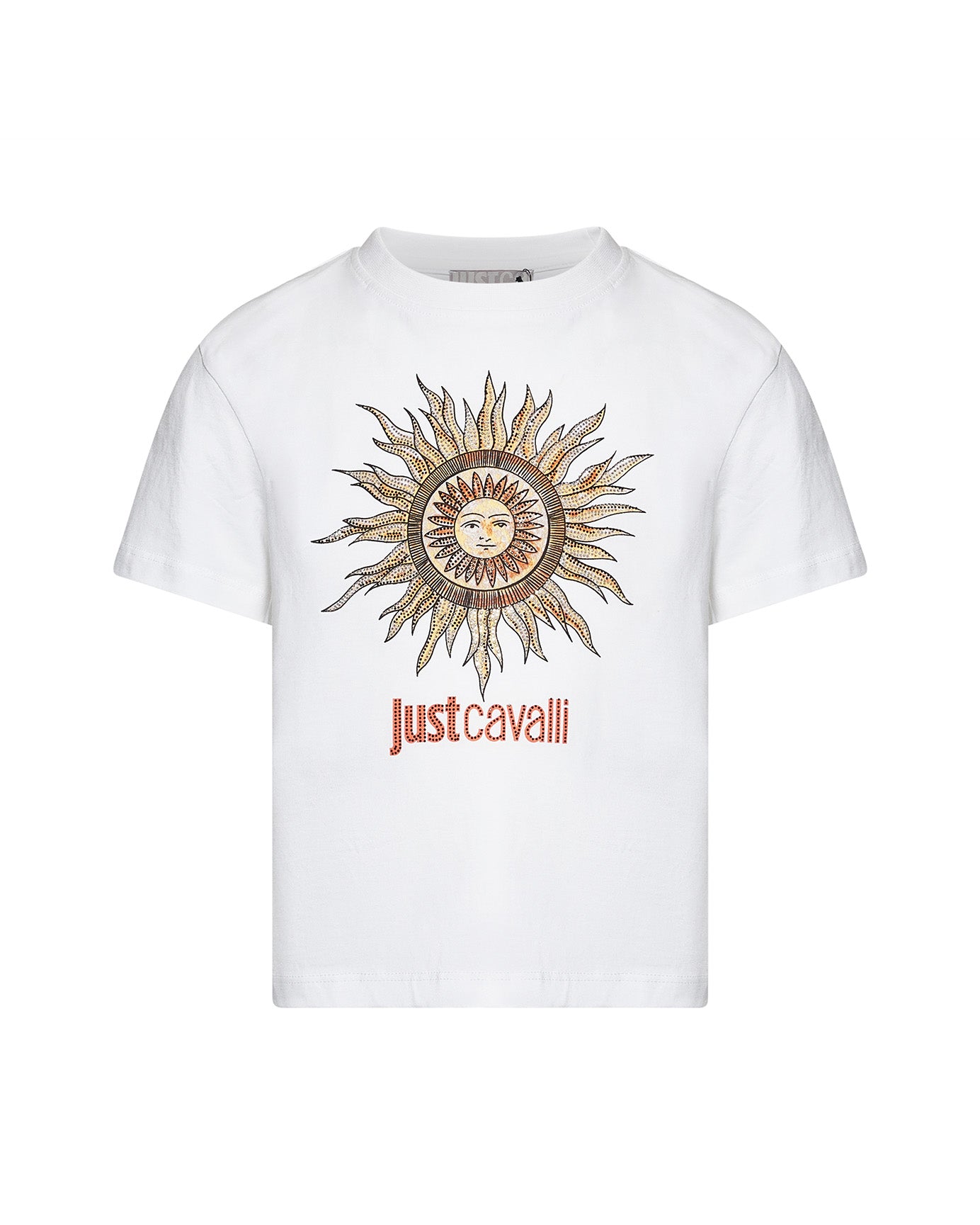 Just Cavalli Kids T-Shirt Bianco con Stampa e Strass per Bambine