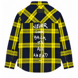 MSGM Kids Camicia Fantasia a Quadri Blu Scuro e Giallo con Logo per Bambine
