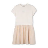 Michael Kors Kids Abito Crema con Gonna Plissettata per Bambine