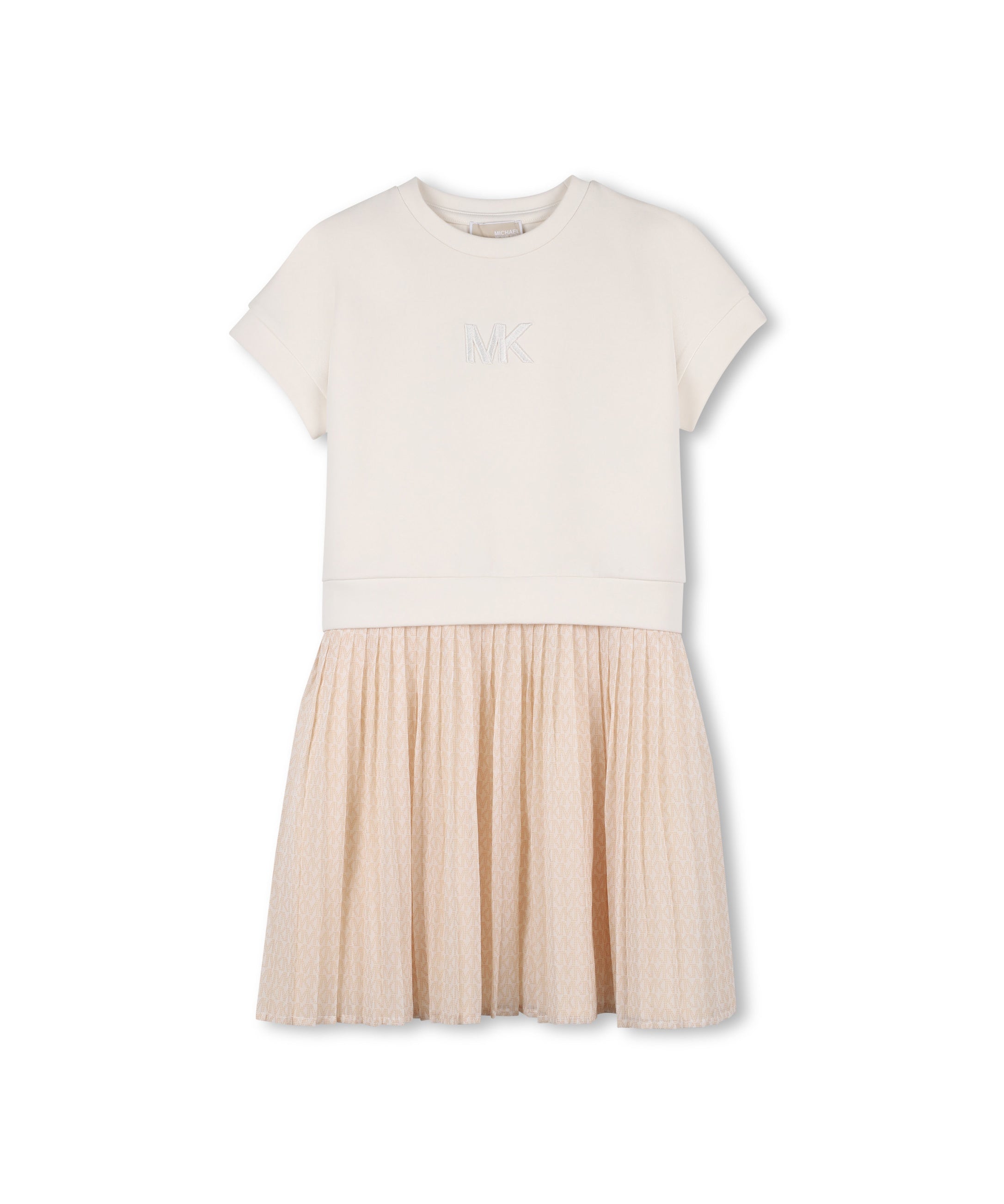 Michael Kors Kids Abito Crema con Gonna Plissettata per Bambine