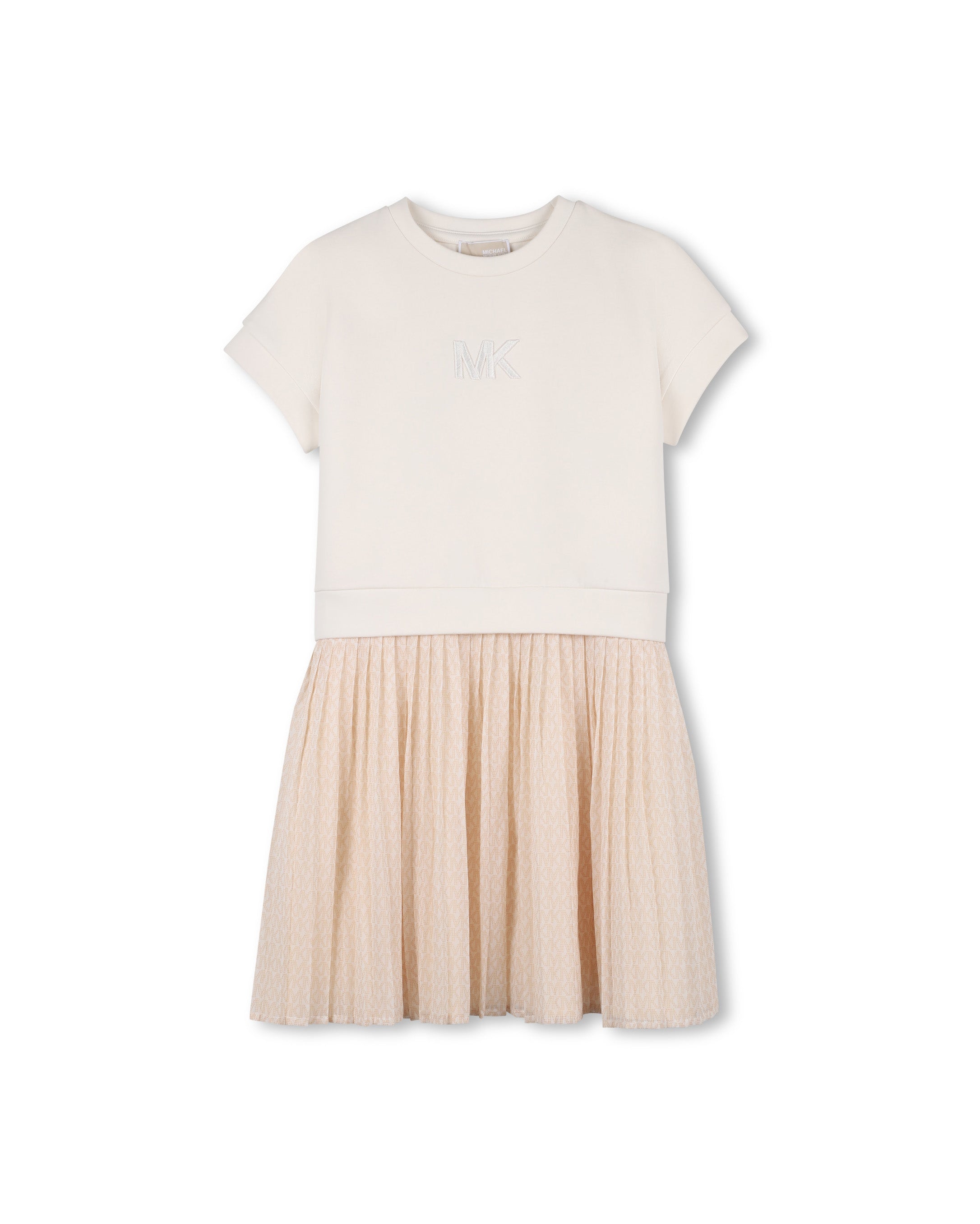 Michael Kors Kids Abito Crema con Gonna Plissettata per Bambine