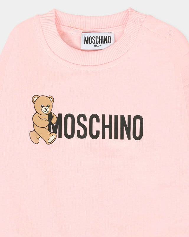 Moschino Kids Felpa Girocollo Rosa con Logo per Neonate
