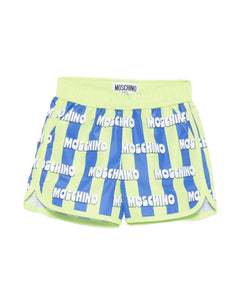 Moschino Kids Costume a Righe Verde e Blu All-Over per Neonati