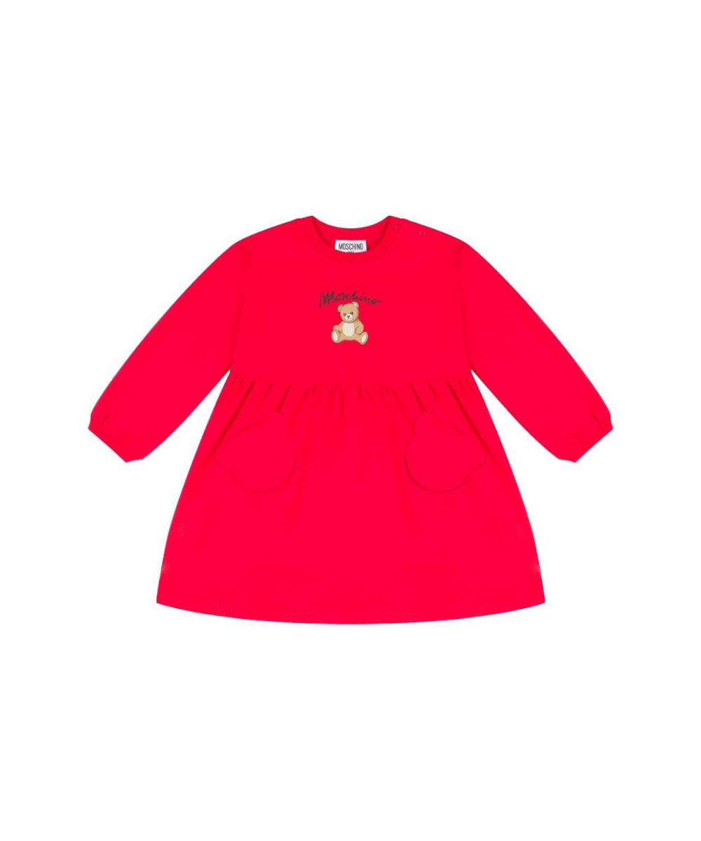 Moschino Kids Abito Rosso con Stampa Teddy per Neonate