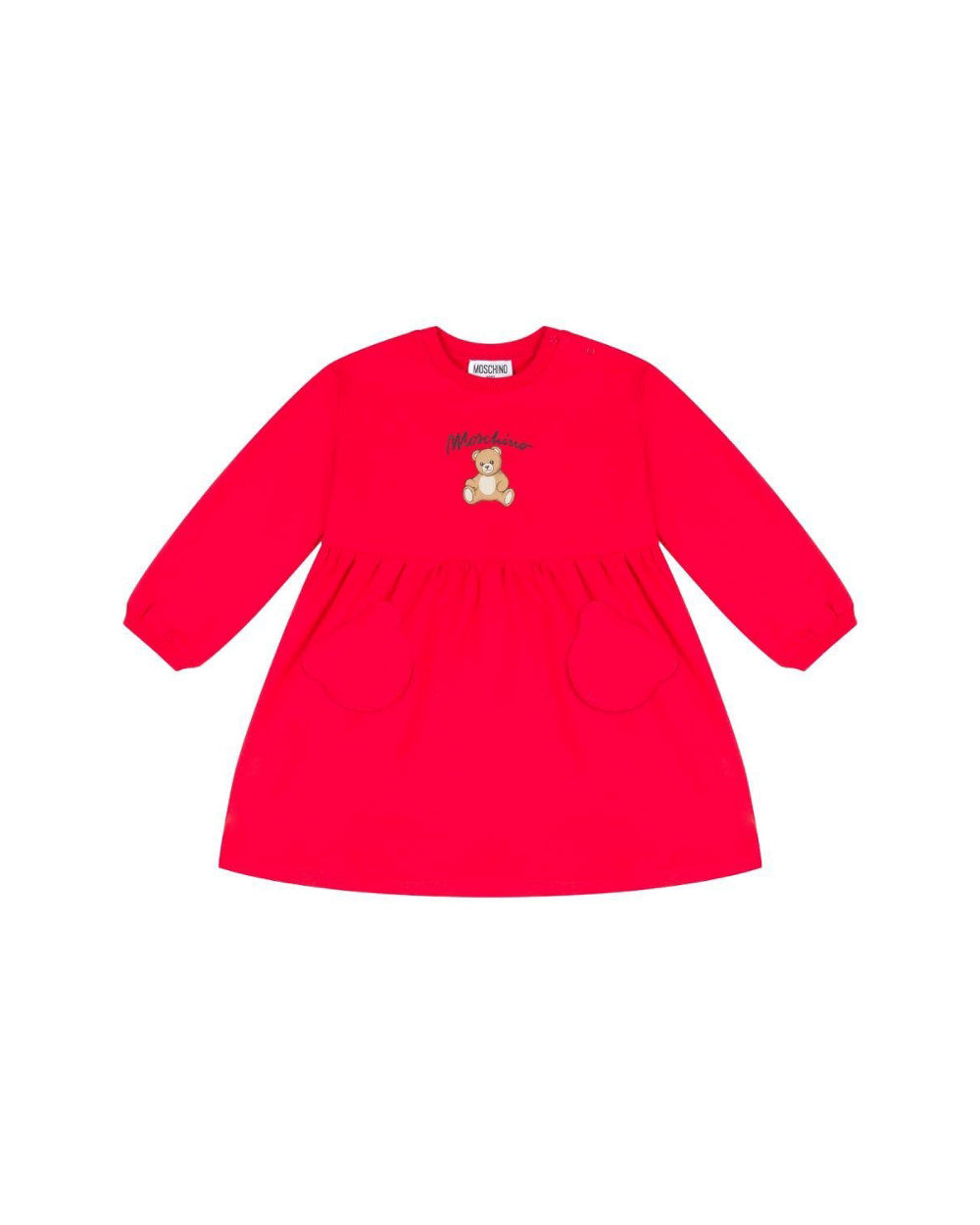 Moschino Kids Abito Rosso con Stampa Teddy per Neonate