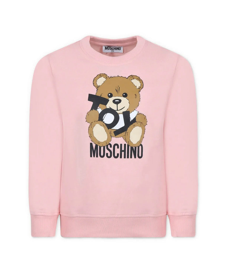 Moschino Kids Felpa Girocollo Rosa con Stampa Toy per Bambine