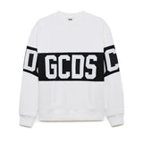 GCDS Kids Felpa Panna con Banda Logo per Bambini