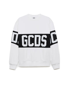 GCDS Kids Felpa Panna con Banda Logo per Bambini