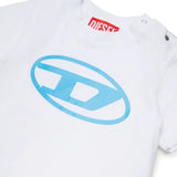 Diesel Kids T-Shirt Bianco Stampa Oval-D Celeste per Neonati