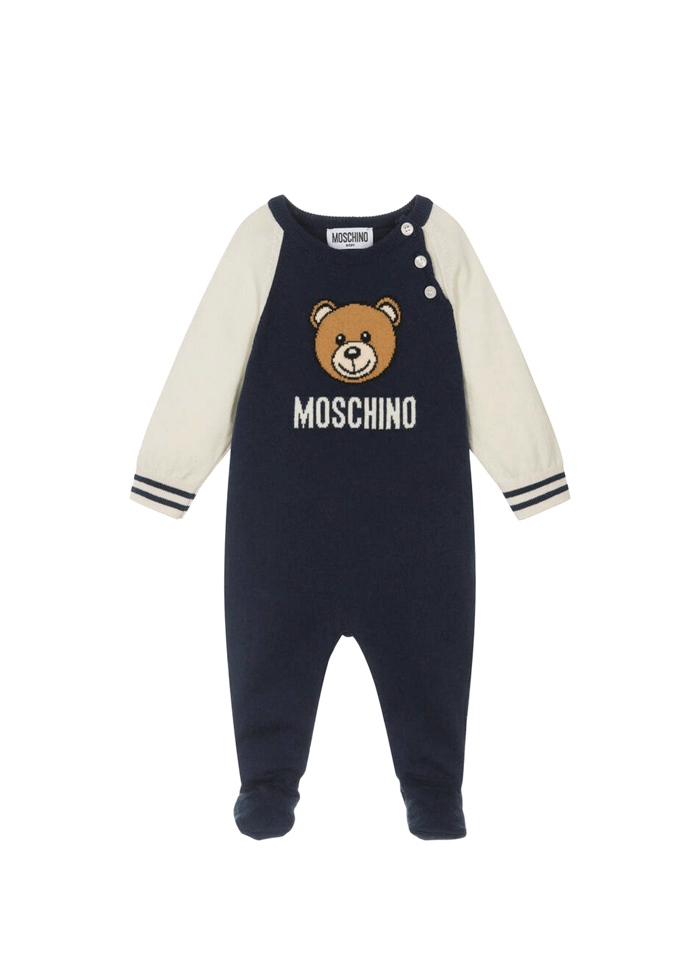 Moschino Kids Tutina Blu Navy in Lana con Teddy Bear per Neonati