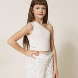 Twinset Kids Top Off-White con Logo per Bambine