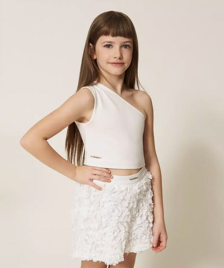 Twinset Kids Top Off-White con Logo per Bambine