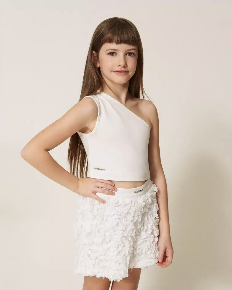 Twinset Kids Top Off-White con Logo per Bambine