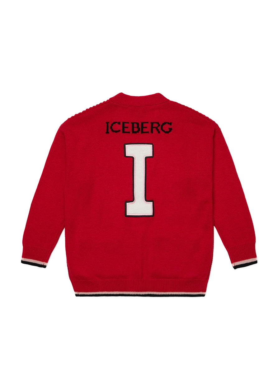 Iceberg Kids Cardigan Rosso con Intarso Logo per Bambini (retro)