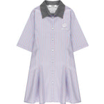 Msgm Kids Abito Fantasia a Righe Celeste e Blu con Logo Ricamato per Bambine