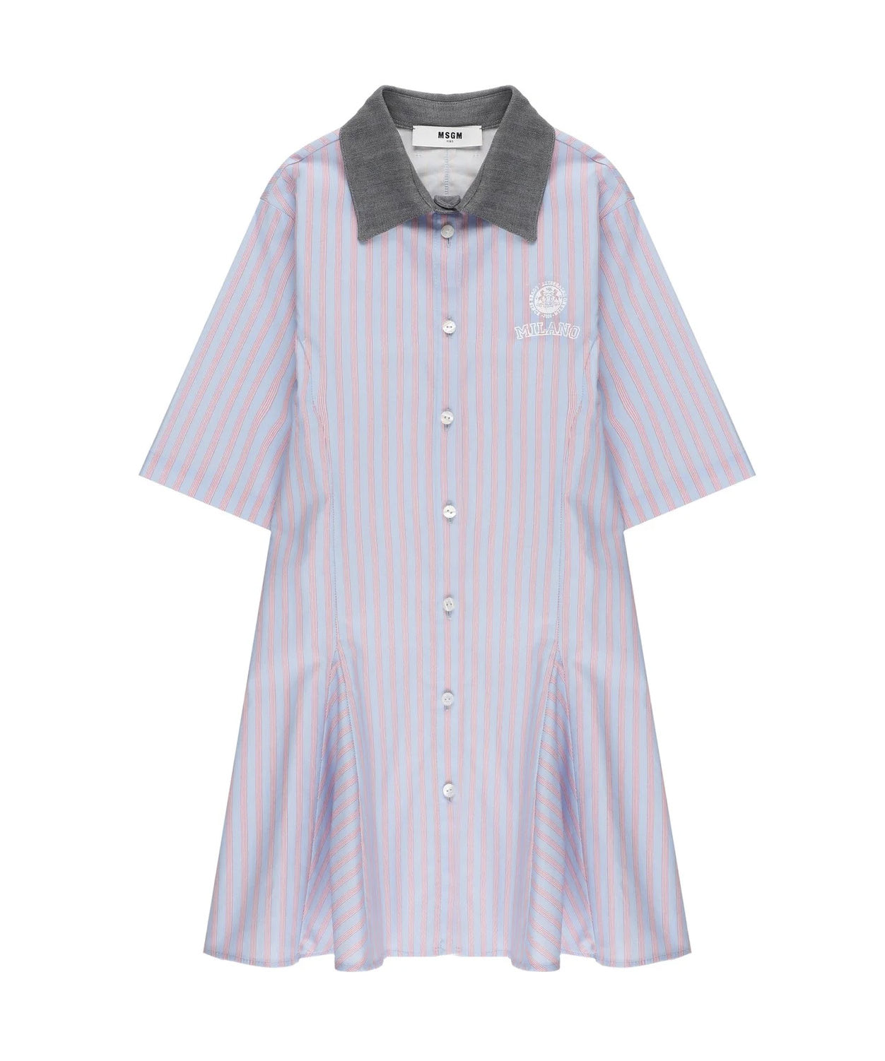 Msgm Kids Abito Fantasia a Righe Celeste e Blu con Logo Ricamato per Bambine