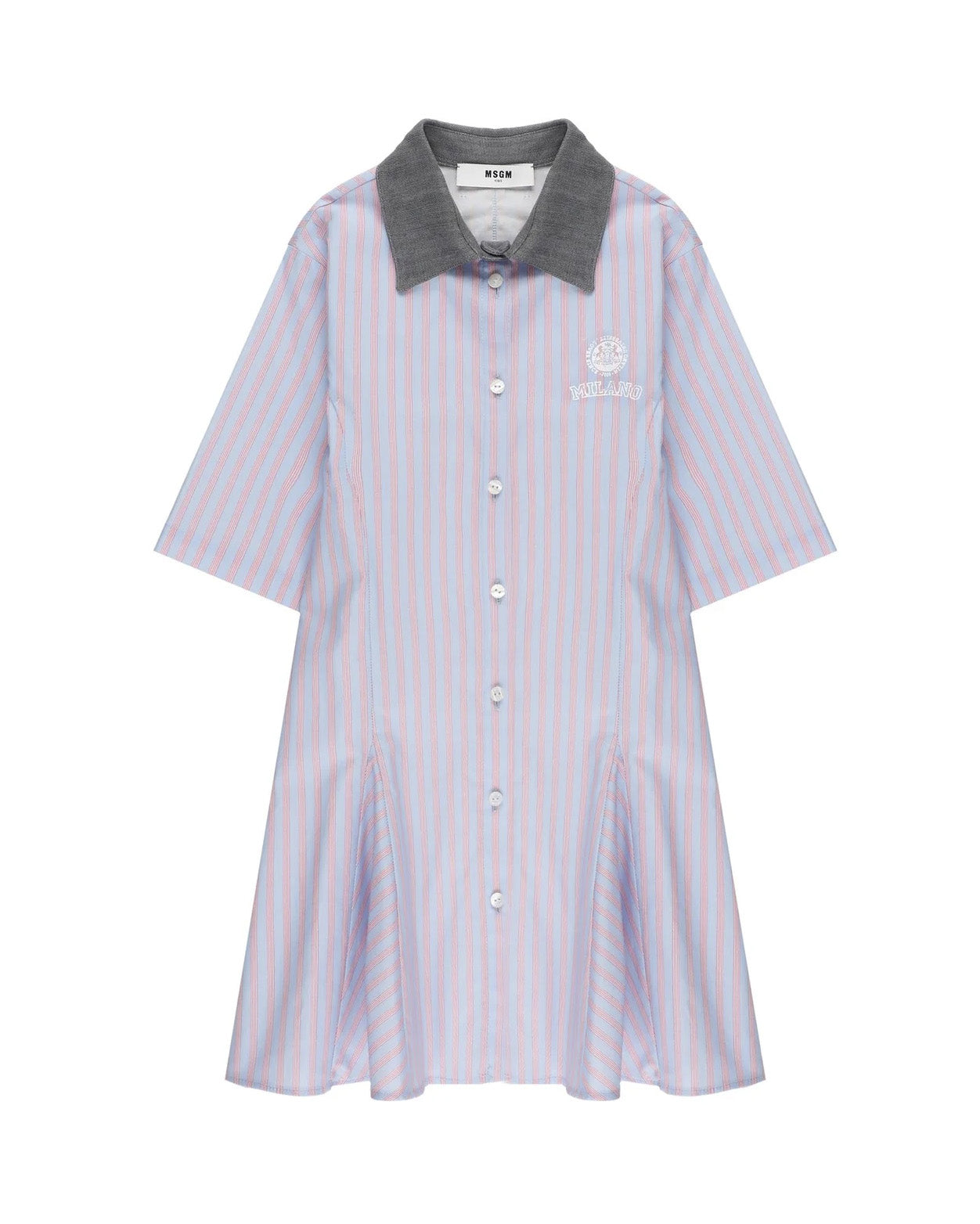 Msgm Kids Abito Fantasia a Righe Celeste e Blu con Logo Ricamato per Bambine