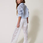 Twinset Kids Pantaloni Bianchi in Pizzo Macramè per Bambine