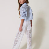 Twinset Kids Pantaloni Bianchi in Pizzo Macramè per Bambine