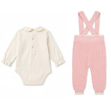 Elisabetta Franchi La Mia Bambina Completo Tutina Avorio+Salopette Rosa con Logo per Neonate