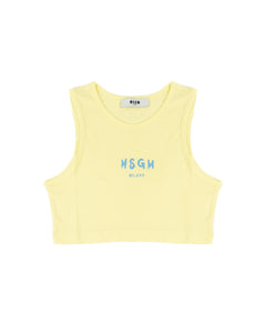 Msgm Kids Top Giallo con Logo Sampato per Bambine