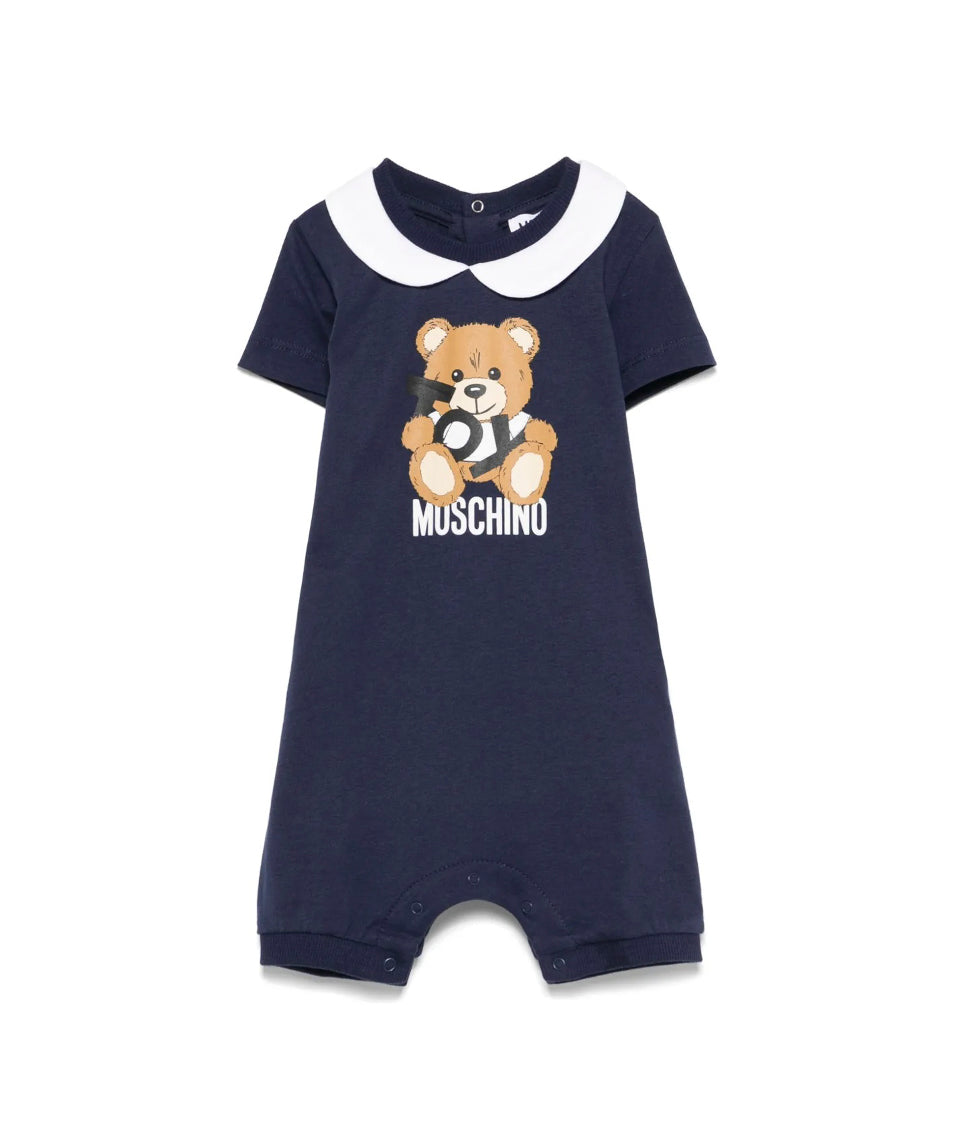 Moschino Kids Tutina Blu Navy con Stampa Toy per Neonati