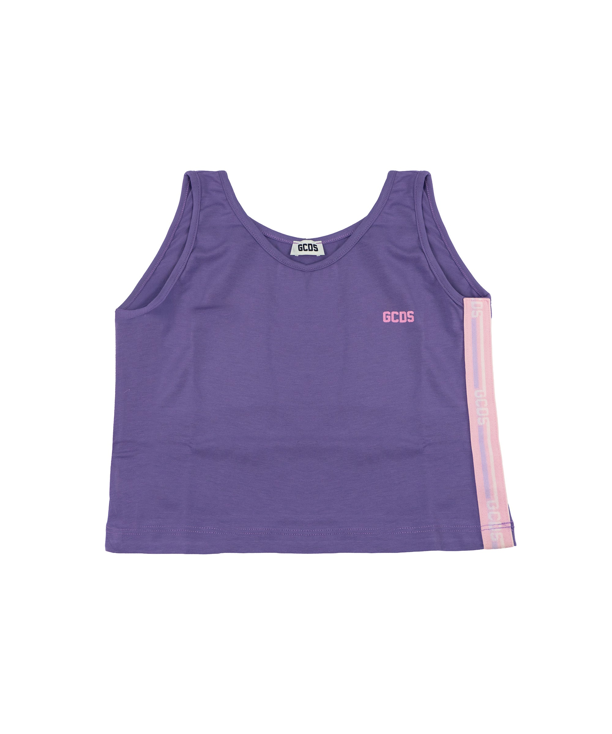 Gcds Kids Canotta Viola con Strisce Logo Rosa per Bambine