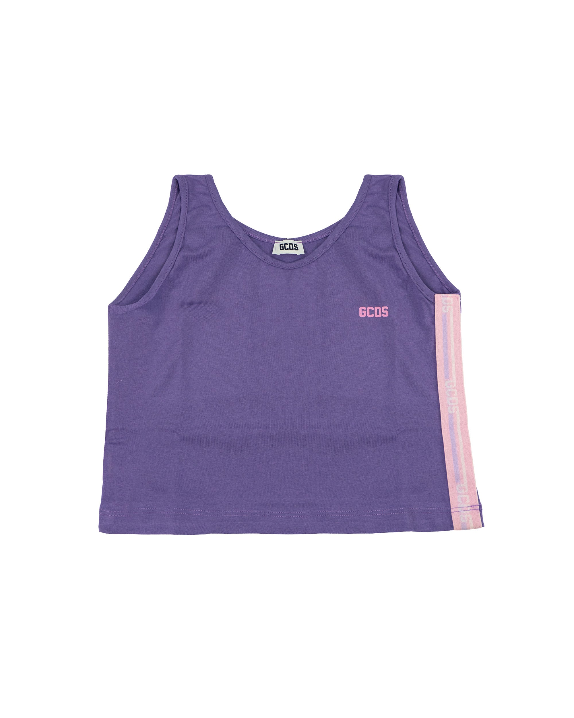 Gcds Kids Canotta Viola con Strisce Logo Rosa per Bambine
