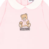 Moschino Kids Tutina Rosa in Cotone con Colletto e Stampa Teddy Bear per Neonate