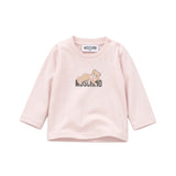 Moschino Kids Maglia Rosa a Maniche Lunghe con Stampa Teddy Bear e Logo per Neonate