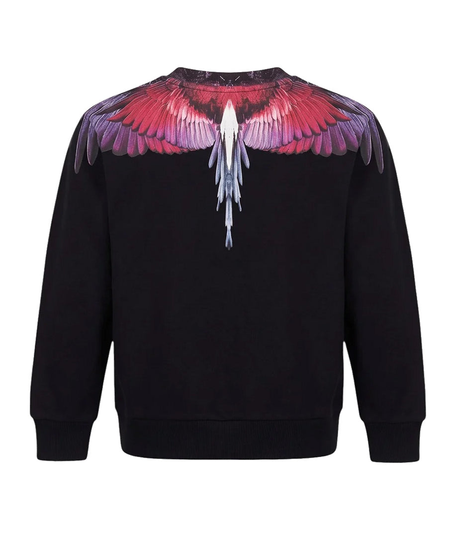 Marcelo Burlon County of Milan Kids Felpa Nero con Stampa Ali Multicolor per Bambini