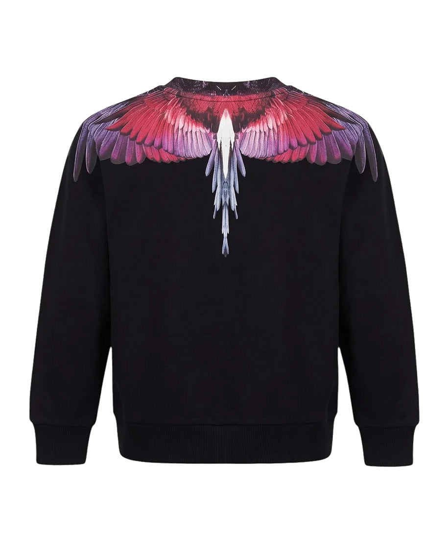 Marcelo Burlon County of Milan Kids Felpa Nero con Stampa Ali Multicolor per Bambini