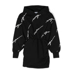 MSGM Kids Abito Nero Corto con Stampa Logo All-over per Bambine