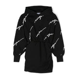 MSGM Kids Abito Nero Corto con Stampa Logo All-over per Bambine