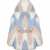 Yes London Giacca Tricolore Beige/Cielo/Bianco Ecovolpe per Bambine