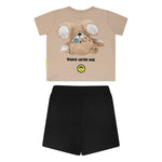 Barrow Kids T-shirt Sabbia con Stampa Retro con Shorts Neri per Neonati